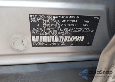 2020 Toyota Rav4 Xle z USA, uszkodzony, nr VIN 2T3P1RFV3LC072427